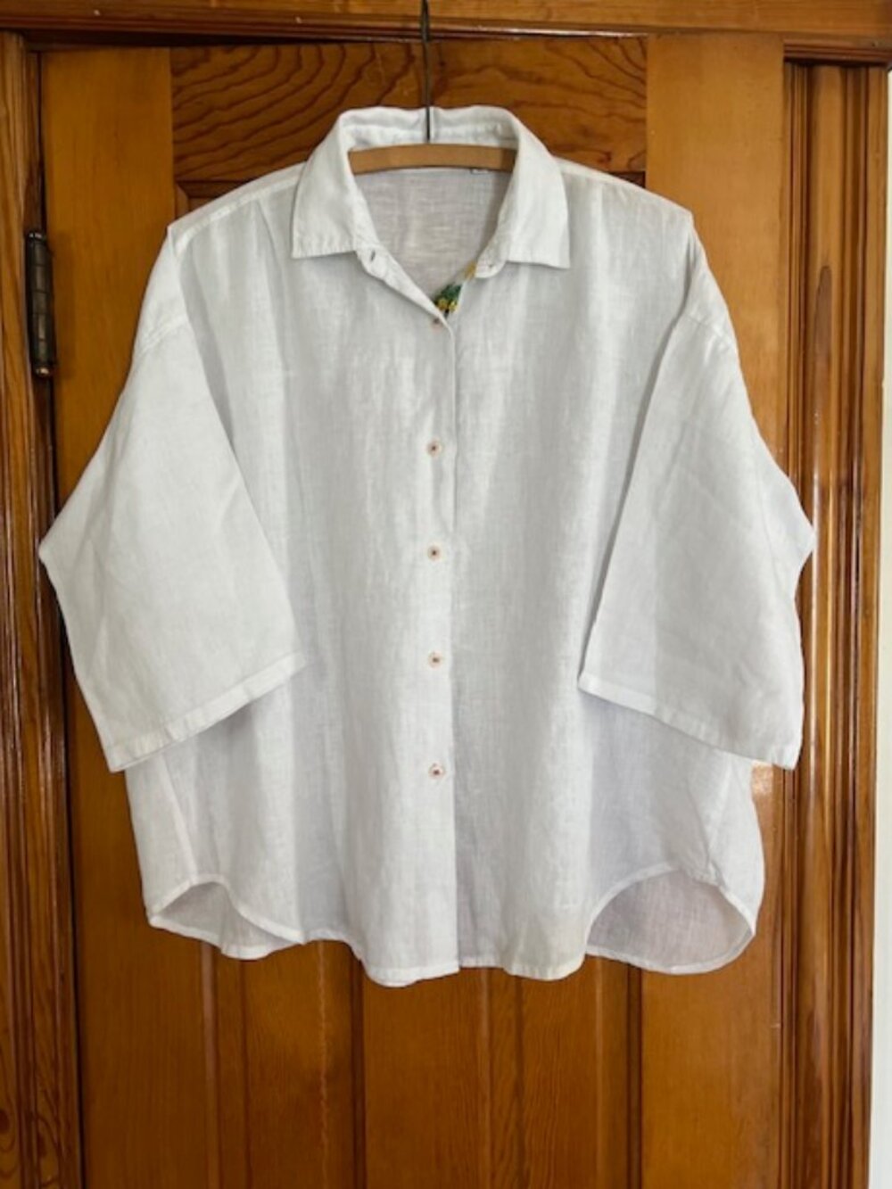 Poggianti 1958 White Linen Button Down Tropical Placket Shirt Men's 44/17.5